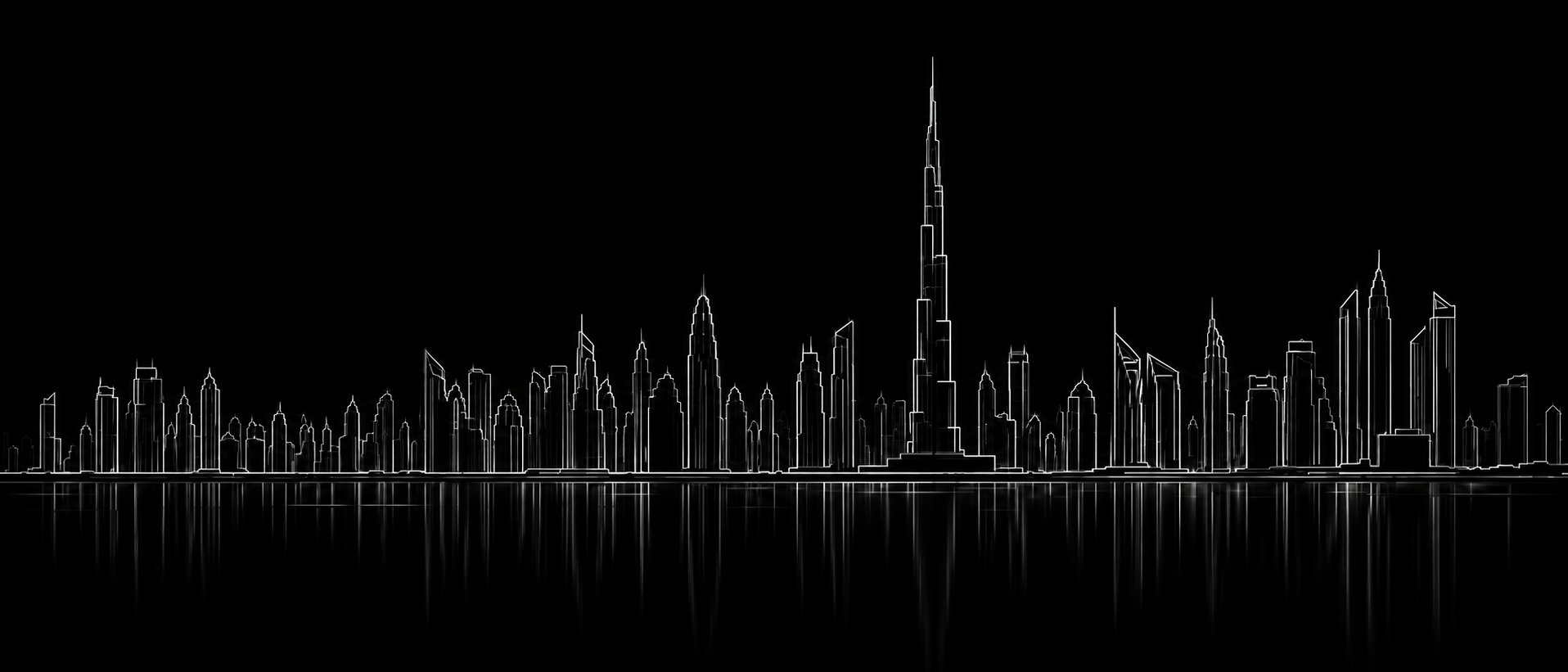 Dubai skyline drawn in fine white lines